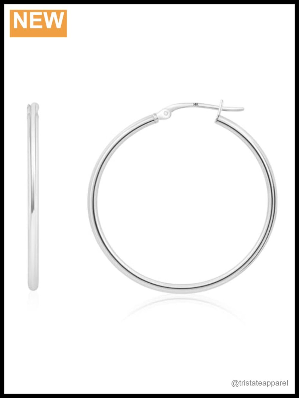 Solid 14K Gold Hoop Earrings 35mm Click-Top Lightweight Hypoallergenic
